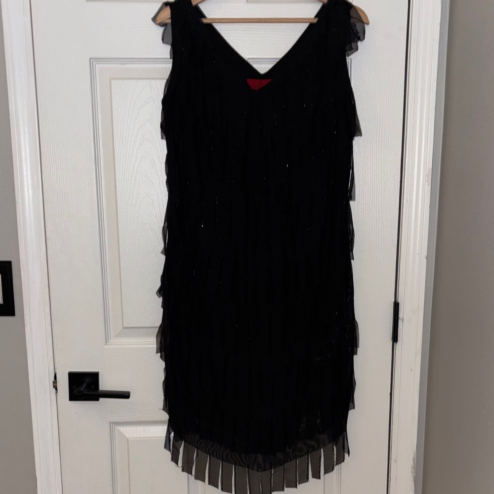 JS Collections Black Layered Ruffle fitted Midi Prohibition style Dress -16